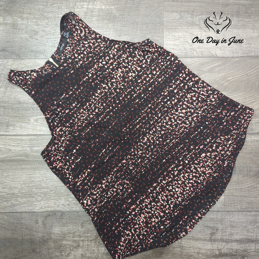 Apt. 9 Petite Zip Back Tank Top Abstract Print Black Pink Size PM